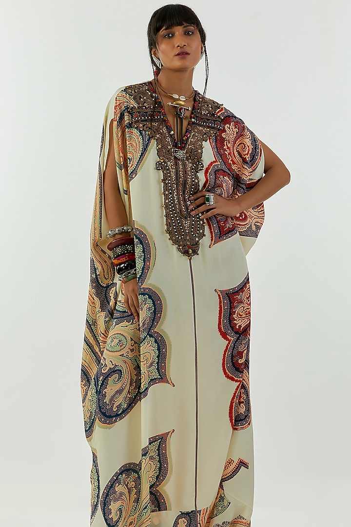 Multi-Colored Natural Crepe Printed Kaftan Jumpsuit by ASEEM KAPOOR at Pernia's Pop Up Shop