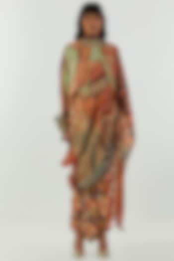 Ash Green Natural Crepe Printed Draped Party Wear Saree by ASEEM KAPOOR at Pernia's Pop Up Shop