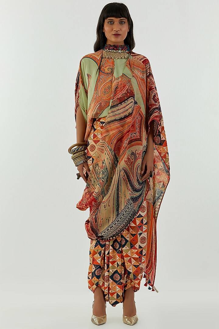 Ash Green Natural Crepe Printed Draped Party Wear Saree by ASEEM KAPOOR at Pernia's Pop Up Shop