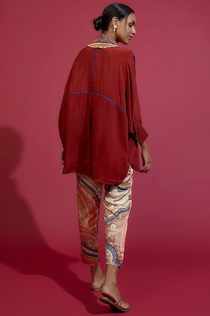 Multi-Colored Satin Linen Printed Pant Set by ASEEM KAPOOR at Pernia's Pop Up Shop