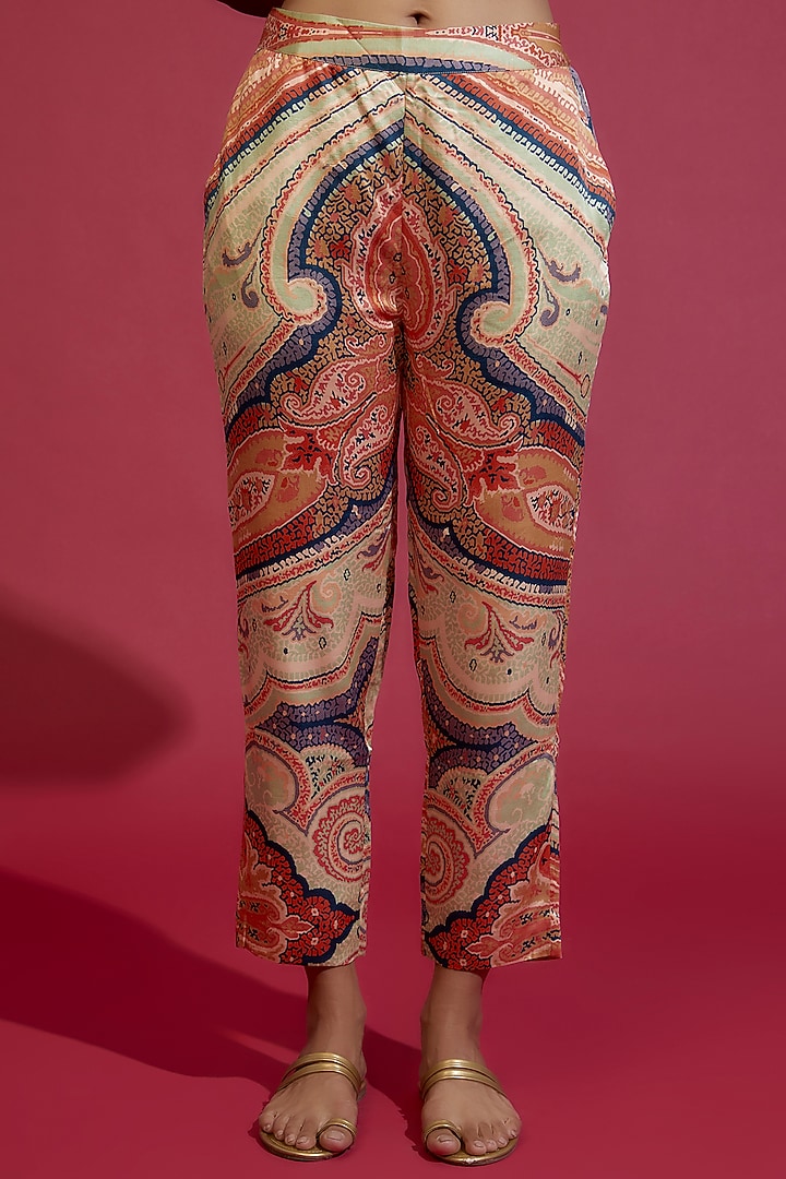 Multi-Colored Satin Linen Printed Pant Set by ASEEM KAPOOR at Pernia's Pop Up Shop