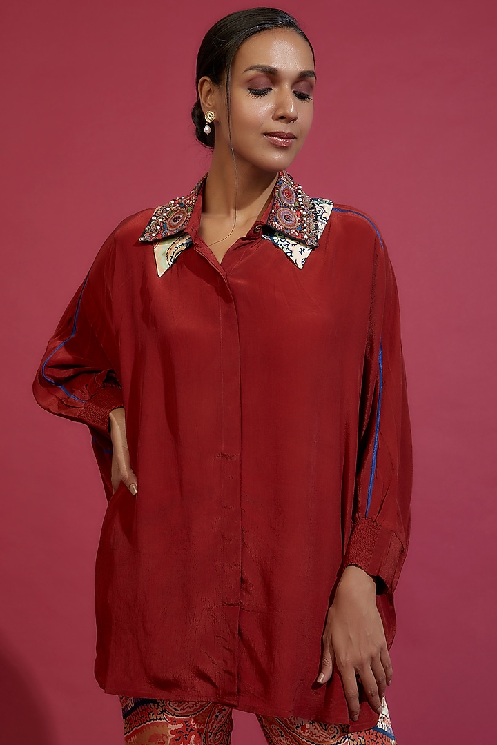 Multi-Colored Satin Linen Printed Pant Set by ASEEM KAPOOR at Pernia's Pop Up Shop