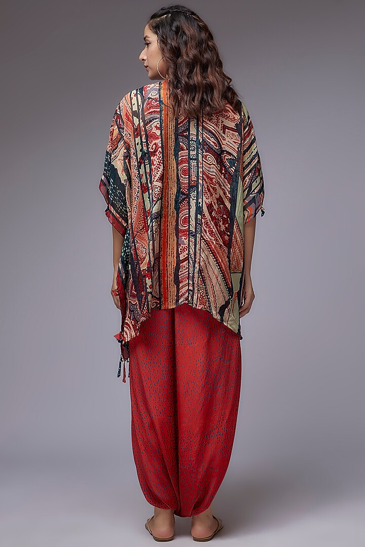 Red Natural Crepe Dhoti Set by ASEEM KAPOOR at Pernia's Pop Up Shop