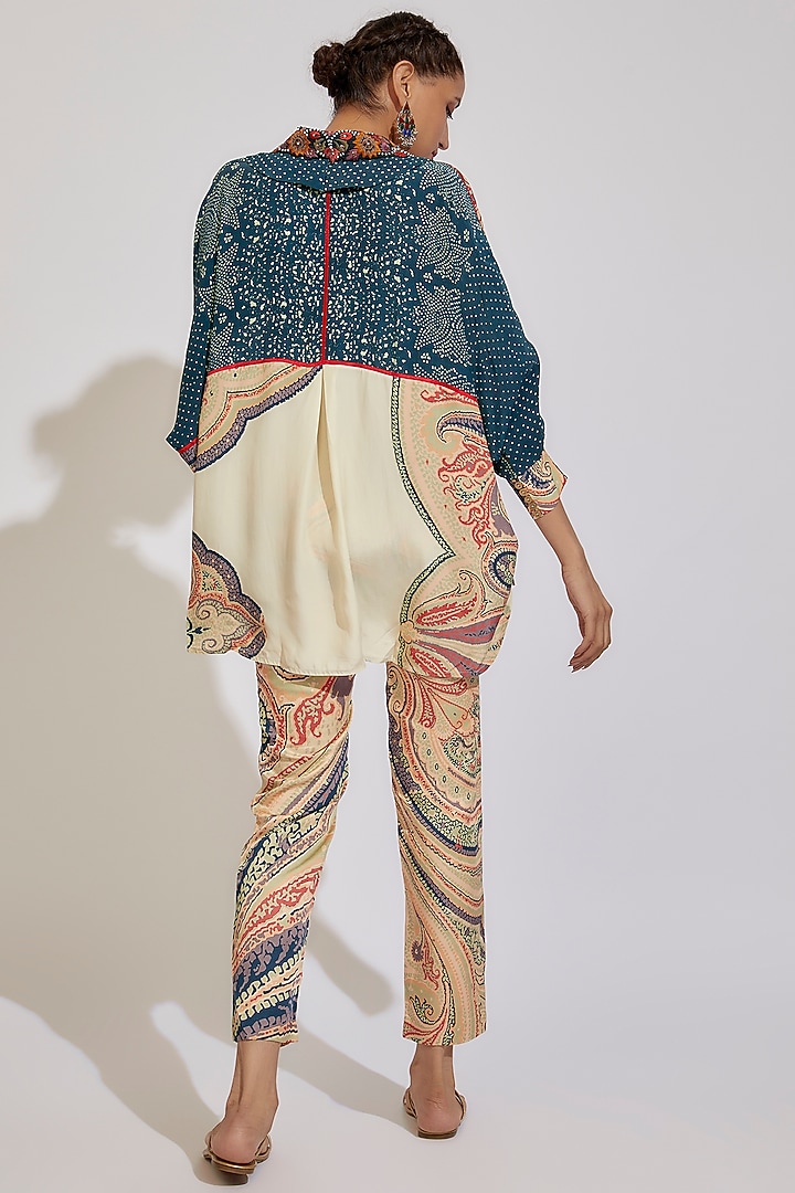 Multi-Colored Satin Linen Printed Pant Set by ASEEM KAPOOR at Pernia's Pop Up Shop