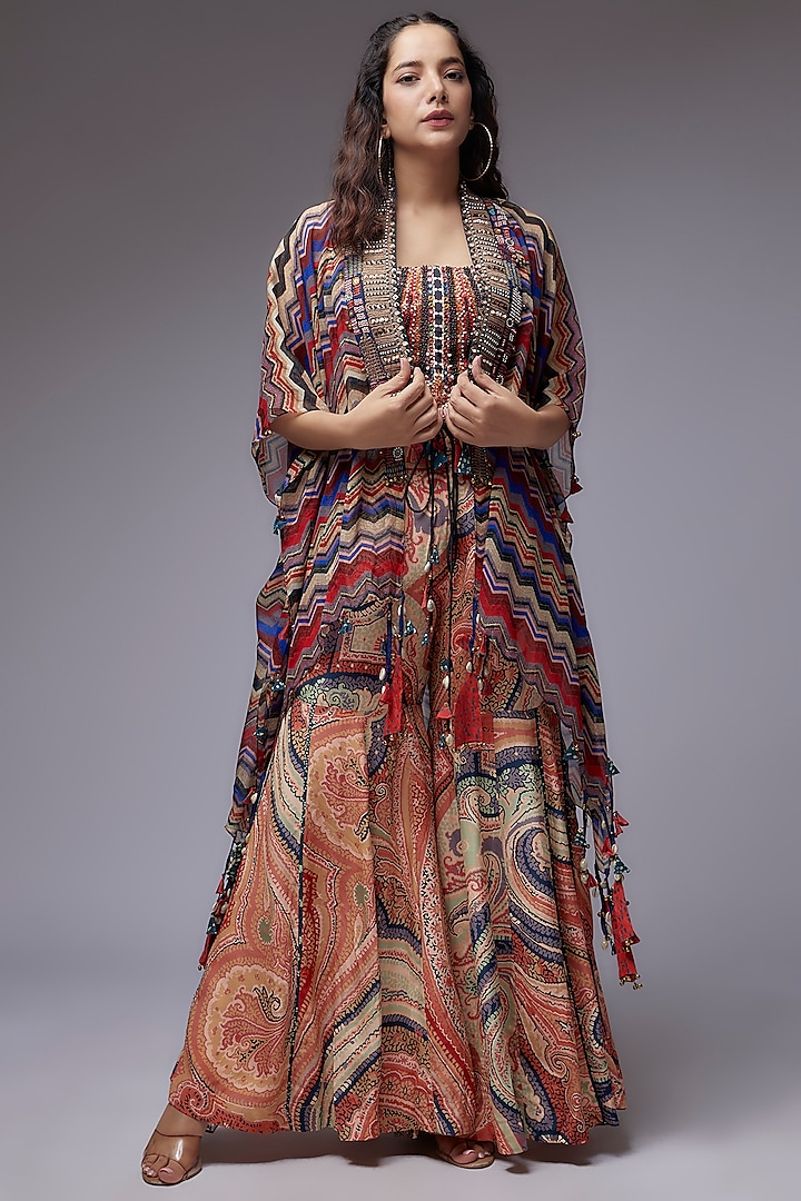 Multi-Colored Natural Crepe Printed Sharara Set by ASEEM KAPOOR