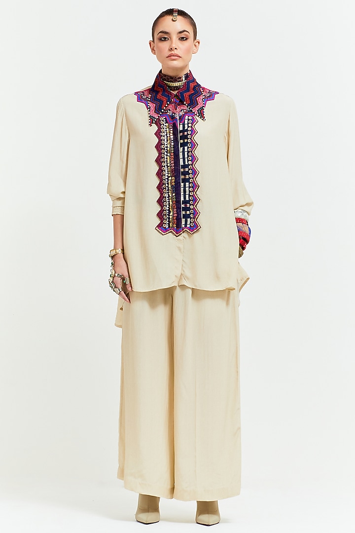 White Natural Crepe Printed Co-Ord Set by ASEEM KAPOOR at Pernia's Pop Up Shop
