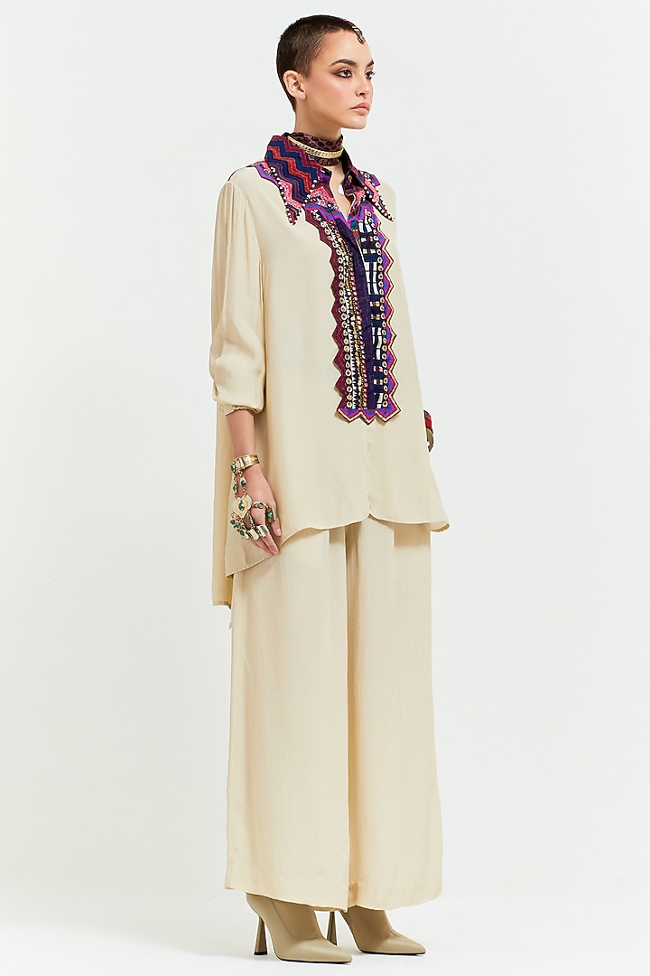 White Natural Crepe Printed Co-Ord Set by ASEEM KAPOOR at Pernia's Pop Up Shop
