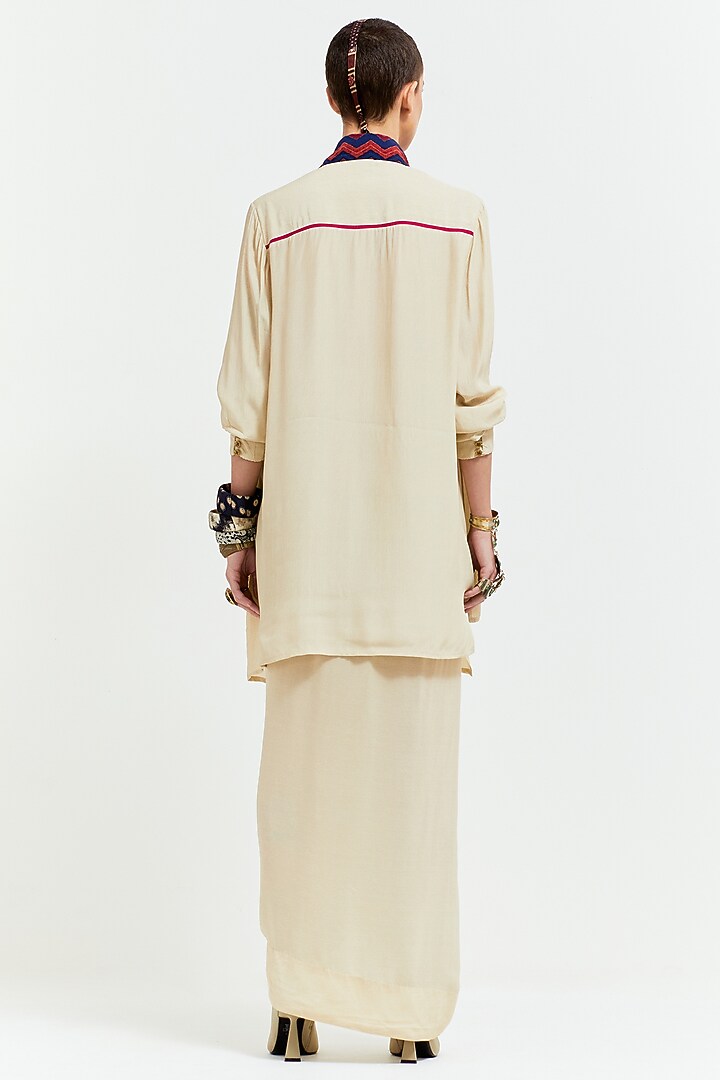 White Natural Crepe Pleated Skirt Set by ASEEM KAPOOR at Pernia's Pop Up Shop