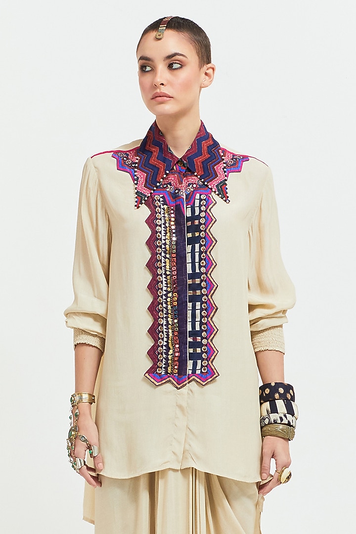 White Natural Crepe Pleated Skirt Set by ASEEM KAPOOR at Pernia's Pop Up Shop