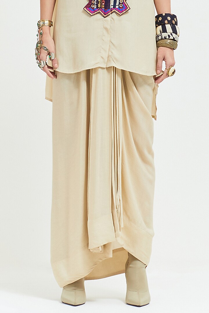 White Natural Crepe Pleated Skirt Set by ASEEM KAPOOR at Pernia's Pop Up Shop