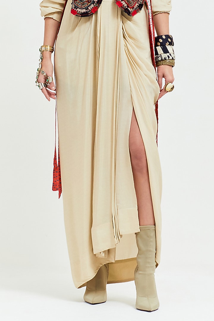 White Natural Crepe Pleated Skirt Set by ASEEM KAPOOR at Pernia's Pop Up Shop