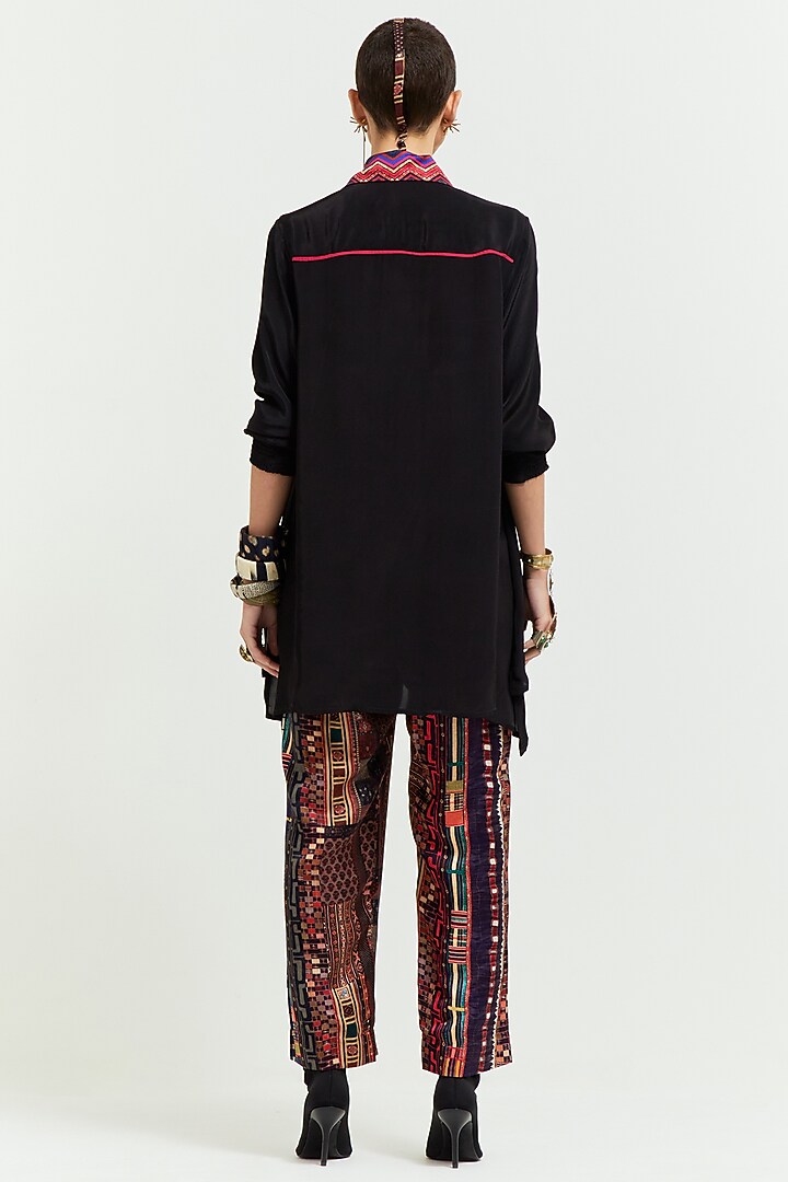 Black Slub Satin Printed Co-Ord Set by ASEEM KAPOOR at Pernia's Pop Up Shop