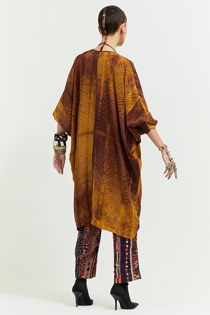 Topaz Yellow Slub Satin Shibori Printed & Resham Embroidered Tunic Set by ASEEM KAPOOR at Pernia's Pop Up Shop