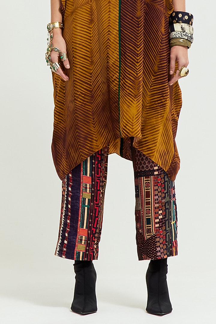 Topaz Yellow Slub Satin Shibori Printed & Resham Embroidered Tunic Set by ASEEM KAPOOR at Pernia's Pop Up Shop