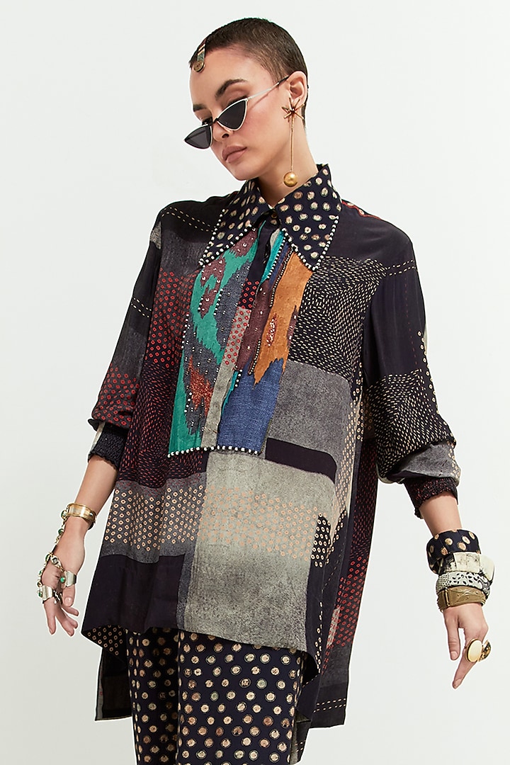 Black Natural Crepe Printed Co-Ord Set by ASEEM KAPOOR at Pernia's Pop Up Shop