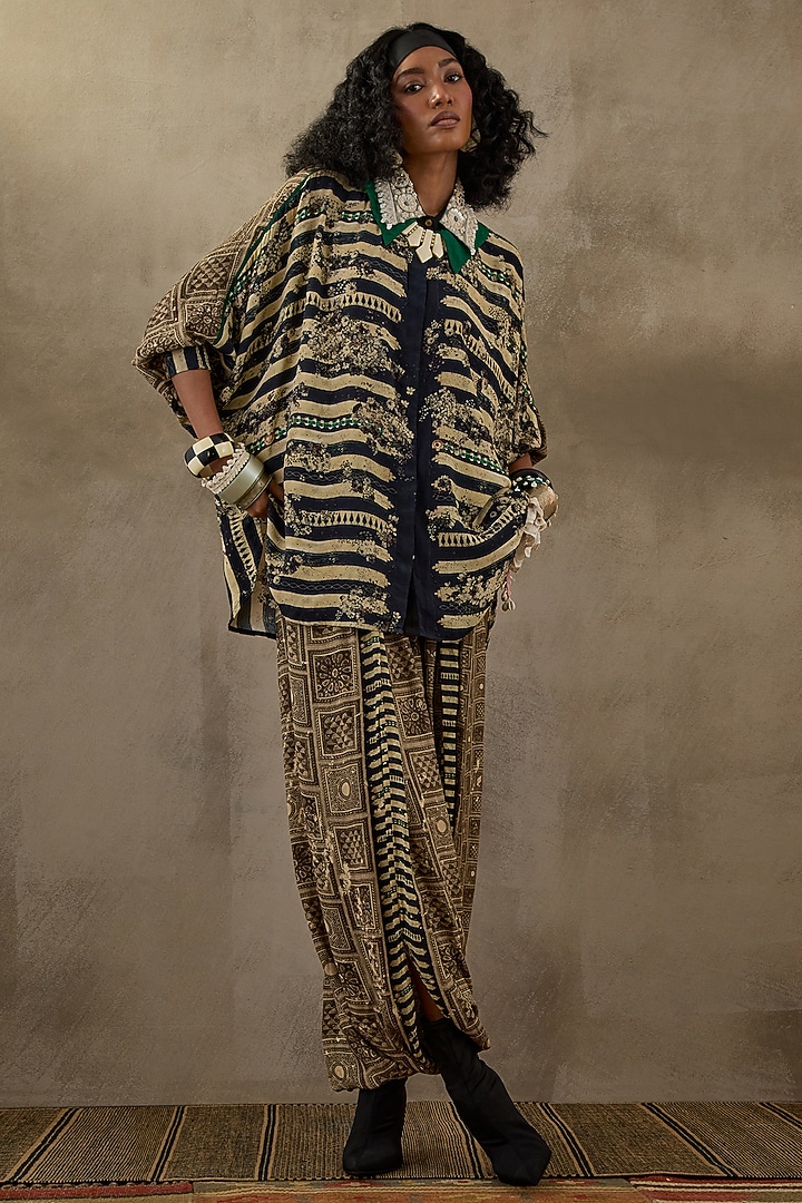 Black & White Natural Crepe Printed Co-Ord Set by ASEEM KAPOOR at Pernia's Pop Up Shop