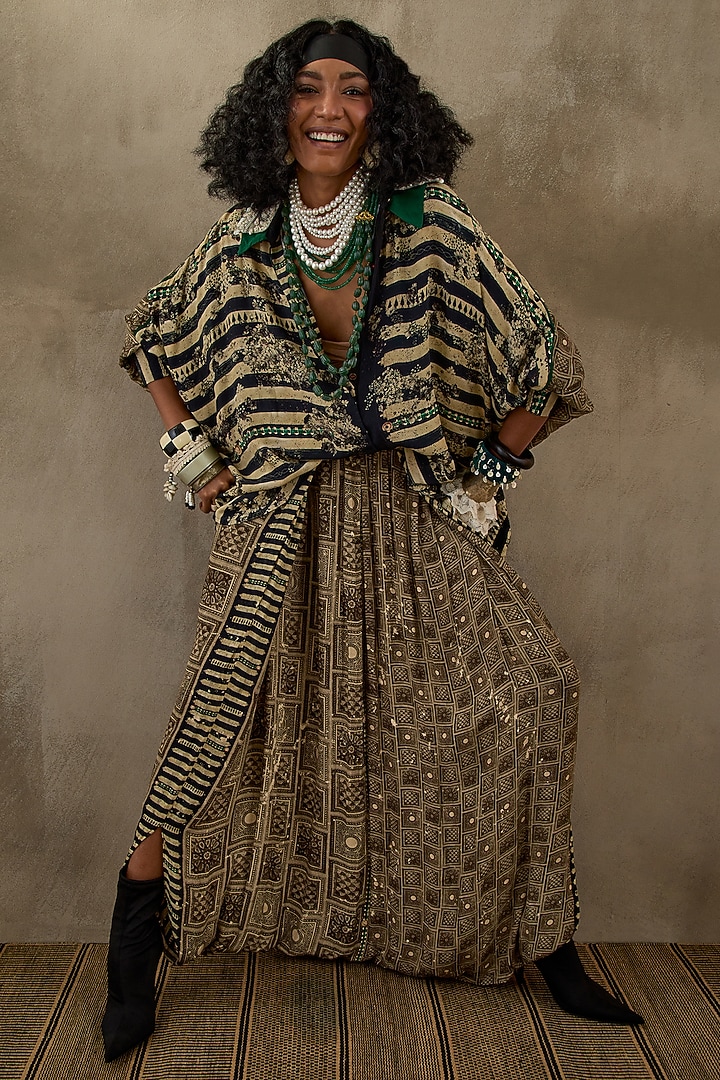 Black & White Natural Crepe Printed Co-Ord Set by ASEEM KAPOOR at Pernia's Pop Up Shop