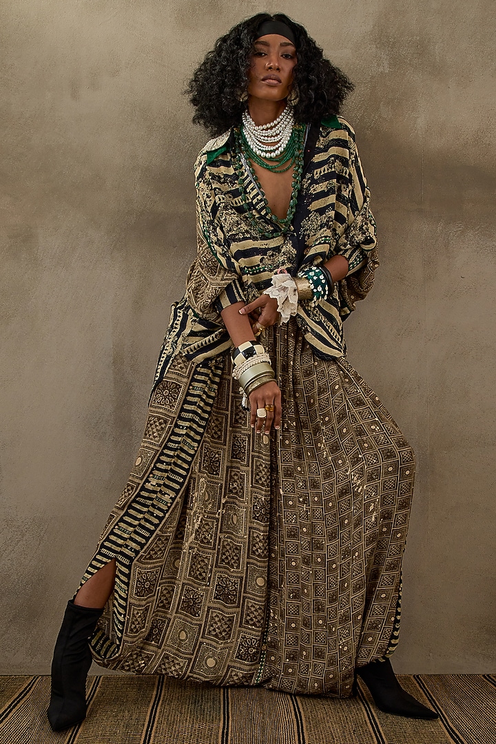 Black & White Natural Crepe Printed Co-Ord Set by ASEEM KAPOOR at Pernia's Pop Up Shop