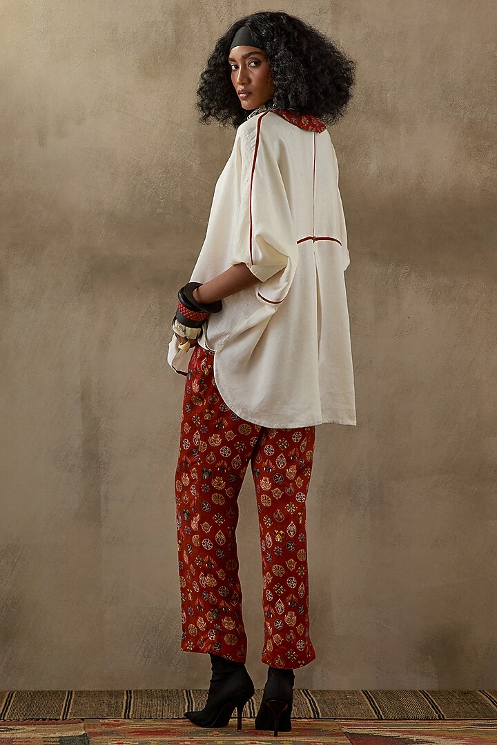 Mogra White Crushed Silk Embroidered Shirt by ASEEM KAPOOR at Pernia's Pop Up Shop