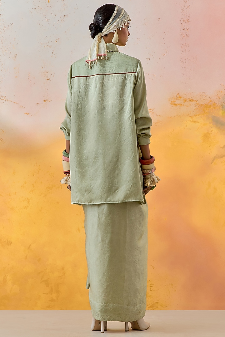 Jade Green Crushed Silk Pleated Skirt Set by ASEEM KAPOOR at Pernia's Pop Up Shop
