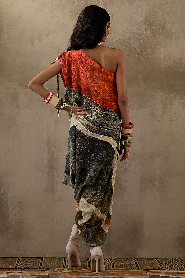Multi-Colored Natural Crepe Printed & Embroidered One Shoulder Vacation Dress by ASEEM KAPOOR at Pernia's Pop Up Shop