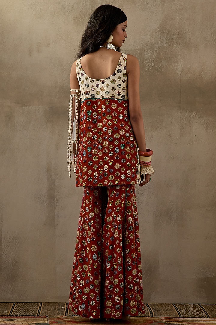 Multi-Colored Slub Satin Printed Wedding Sharara Set by ASEEM KAPOOR at Pernia's Pop Up Shop