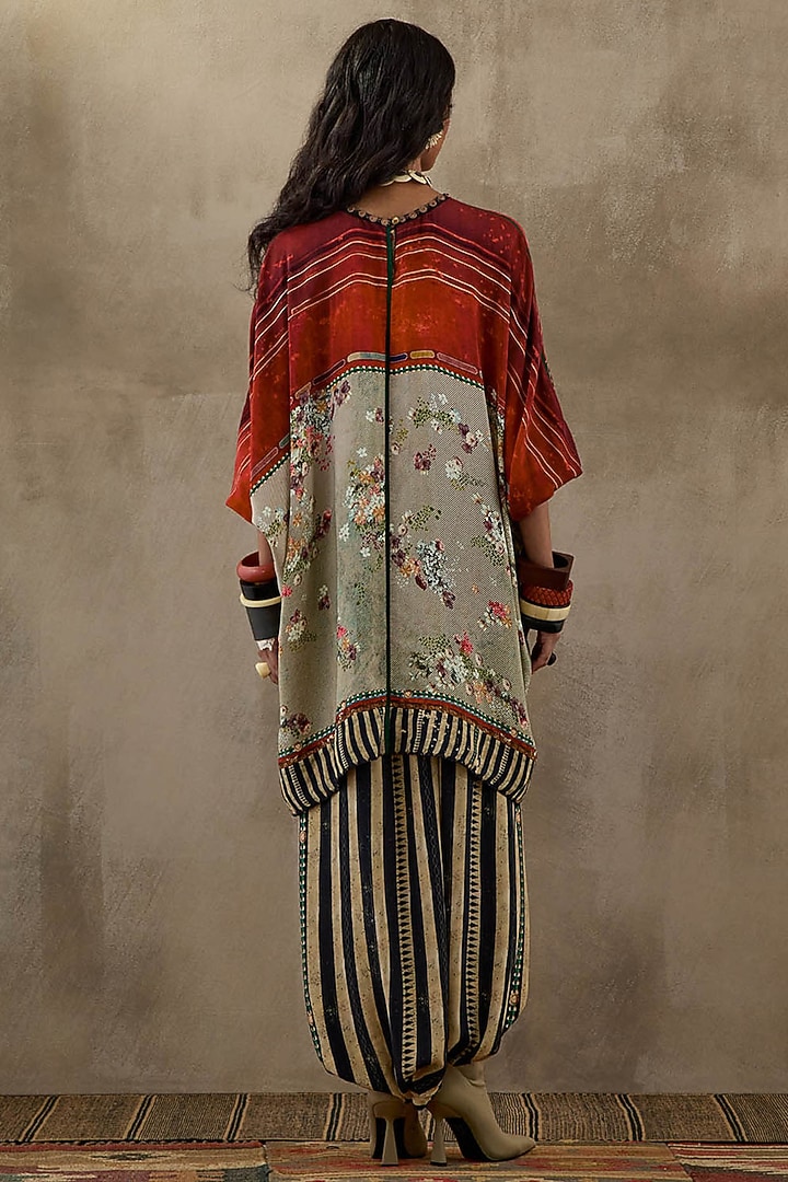 Multi-Colored Natural Crepe Embroidered & Printed Kurta Set by ASEEM KAPOOR at Pernia's Pop Up Shop