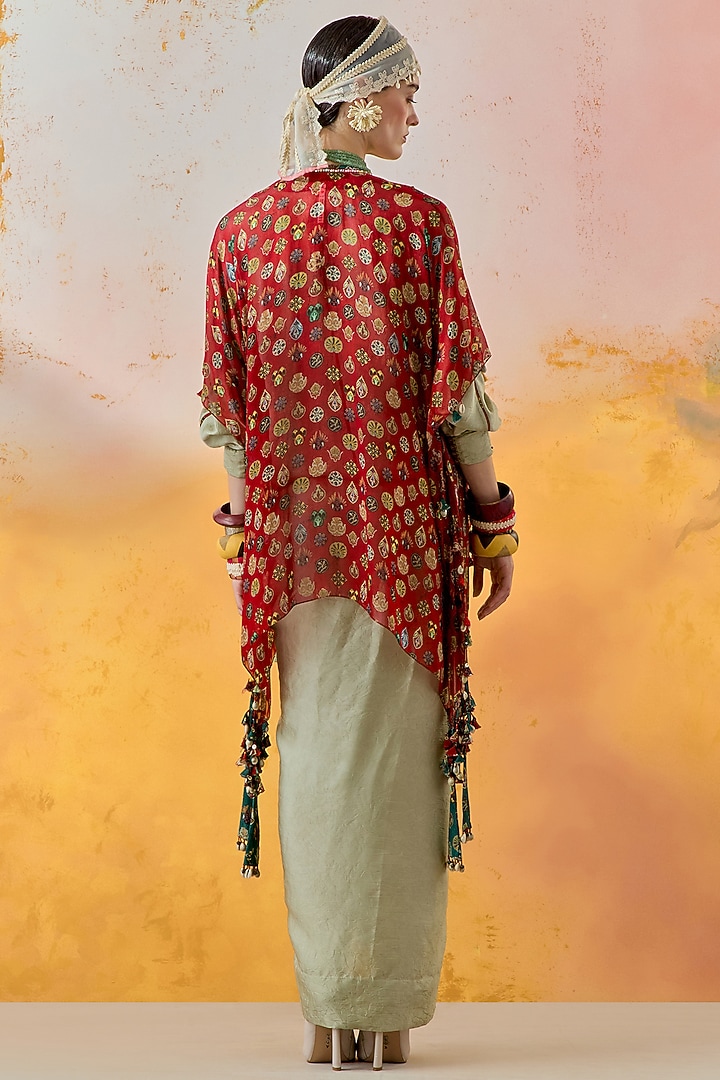 Jade Green Crushed Silk Textured Draped Skirt Set by ASEEM KAPOOR at Pernia's Pop Up Shop