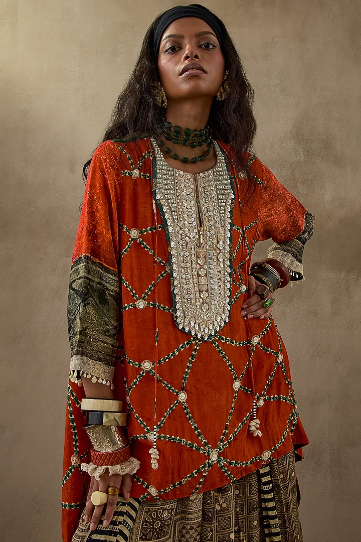 Multi-Colored Natural Crepe Printed Kurta Set by ASEEM KAPOOR at Pernia's Pop Up Shop