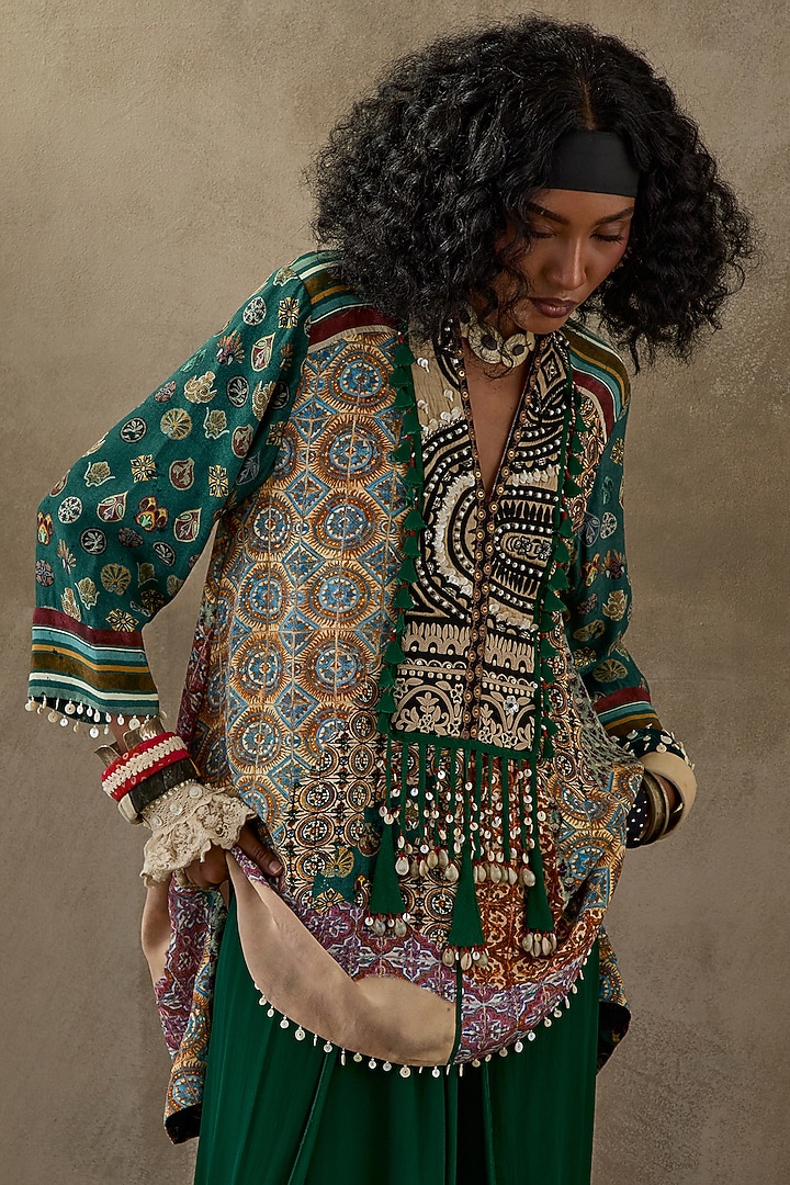 Multi-Colored Natural Crepe Printed Kurta Set by ASEEM KAPOOR at Pernia's Pop Up Shop