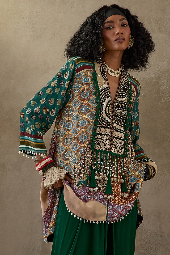 Multi-Colored Natural Crepe Printed Kurta Set by ASEEM KAPOOR at Pernia's Pop Up Shop