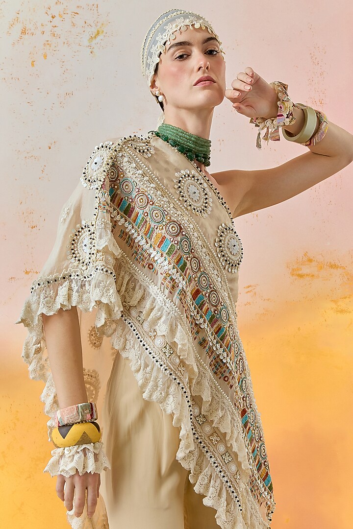Ivory Natural Crepe Wedding Sharara Set by ASEEM KAPOOR at Pernia's Pop Up Shop