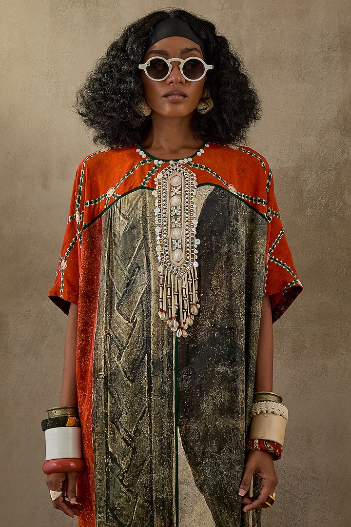 Multi-Colored Natural Crepe Embroidered Jumpsuit Kaftan by ASEEM KAPOOR at Pernia's Pop Up Shop