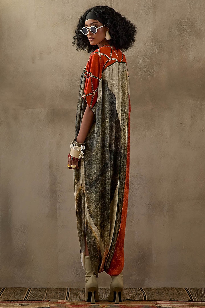 Multi-Colored Natural Crepe Embroidered Jumpsuit Kaftan by ASEEM KAPOOR at Pernia's Pop Up Shop