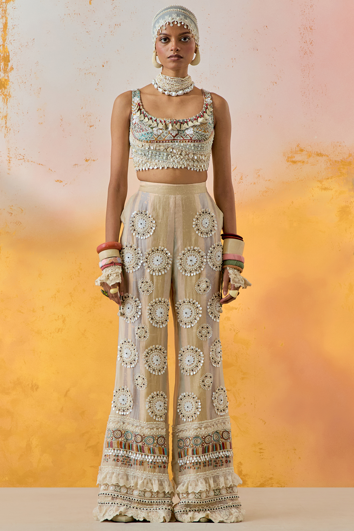Multi-Colored Net & Silk Embroidered Pant Set by ASEEM KAPOOR at Pernia's Pop Up Shop