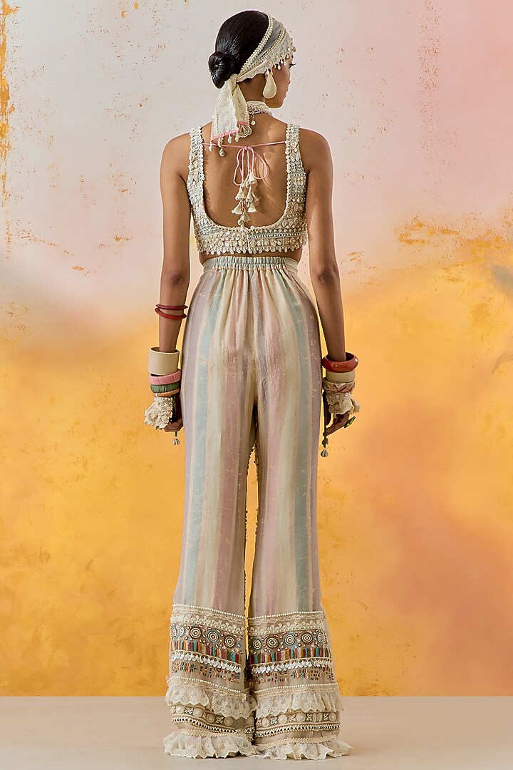 Multi-Colored Net & Silk Embroidered Pant Set by ASEEM KAPOOR at Pernia's Pop Up Shop
