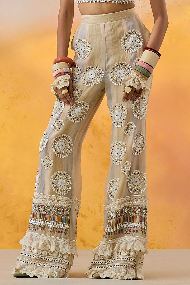 Multi-Colored Net & Silk Embroidered Pant Set by ASEEM KAPOOR at Pernia's Pop Up Shop
