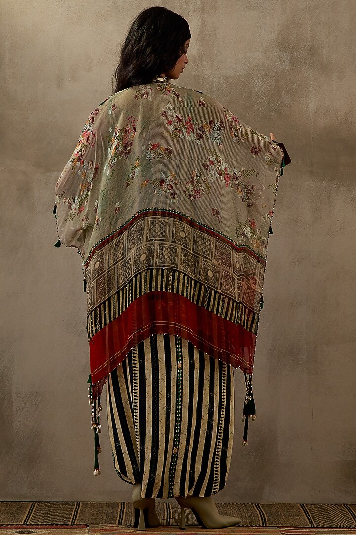 Black & White Sheer Silk Printed & Embroidered Jacket Set by ASEEM KAPOOR at Pernia's Pop Up Shop