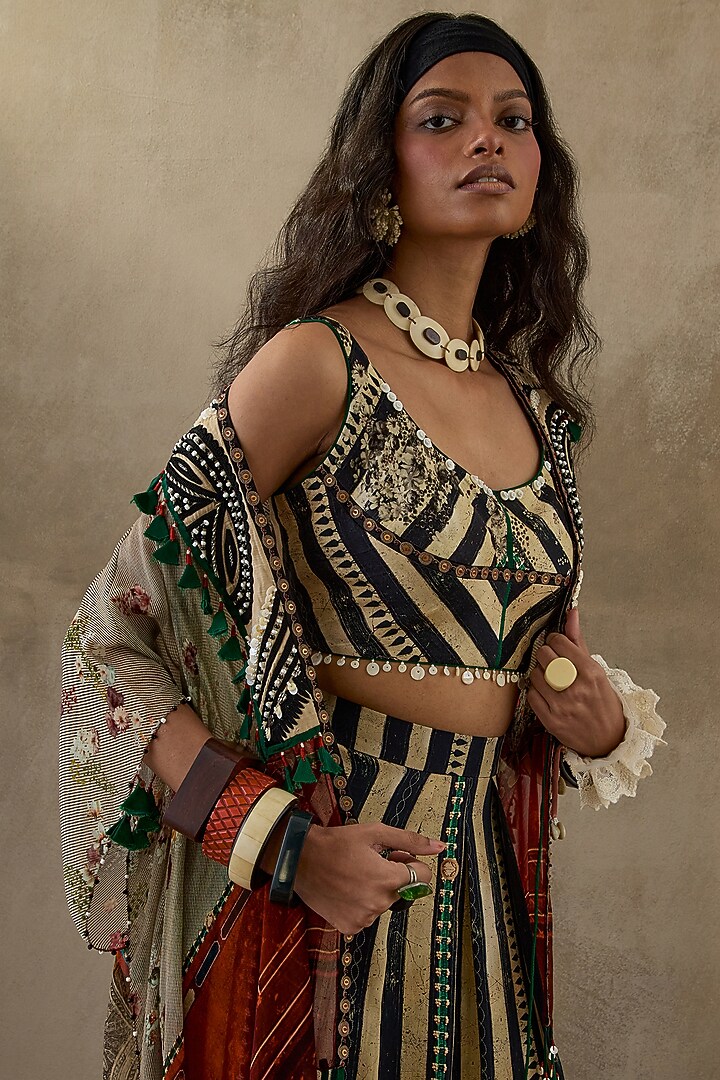 Black & White Sheer Silk Printed & Embroidered Jacket Set by ASEEM KAPOOR at Pernia's Pop Up Shop