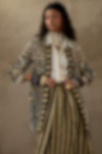 Black & White Slub Satin Embroidered Open Jacket by ASEEM KAPOOR at Pernia's Pop Up Shop