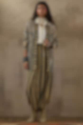 Black & White Slub Satin Embroidered Jacket Set by ASEEM KAPOOR at Pernia's Pop Up Shop