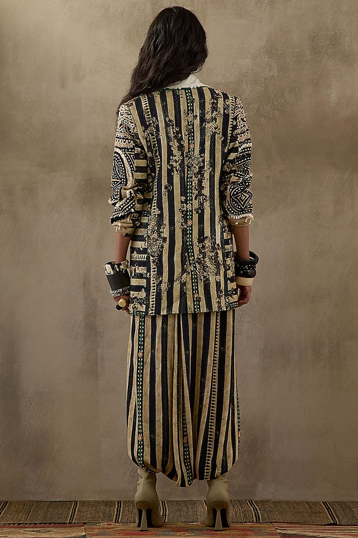 Black & White Slub Satin Embroidered Jacket Set by ASEEM KAPOOR at Pernia's Pop Up Shop