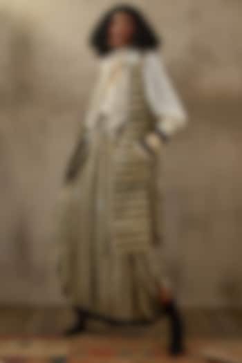 Black & White Mushroom Twill Embroidered Sleeveless Jacket by ASEEM KAPOOR at Pernia's Pop Up Shop