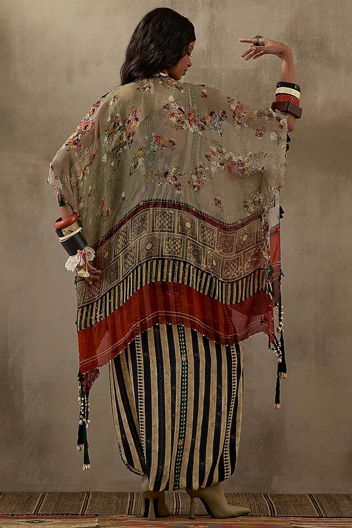 Multi-Colored Sheer Silk Embroidered & Printed Jacket by ASEEM KAPOOR at Pernia's Pop Up Shop