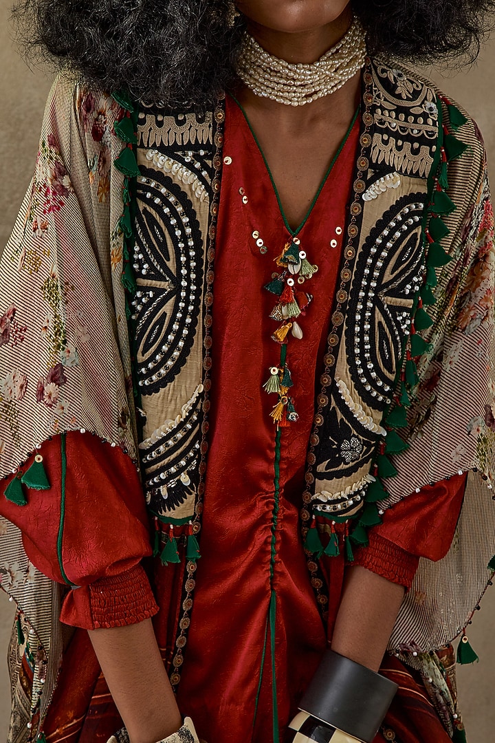 Multi-Colored Sheer Silk Embroidered & Printed Jacket by ASEEM KAPOOR at Pernia's Pop Up Shop