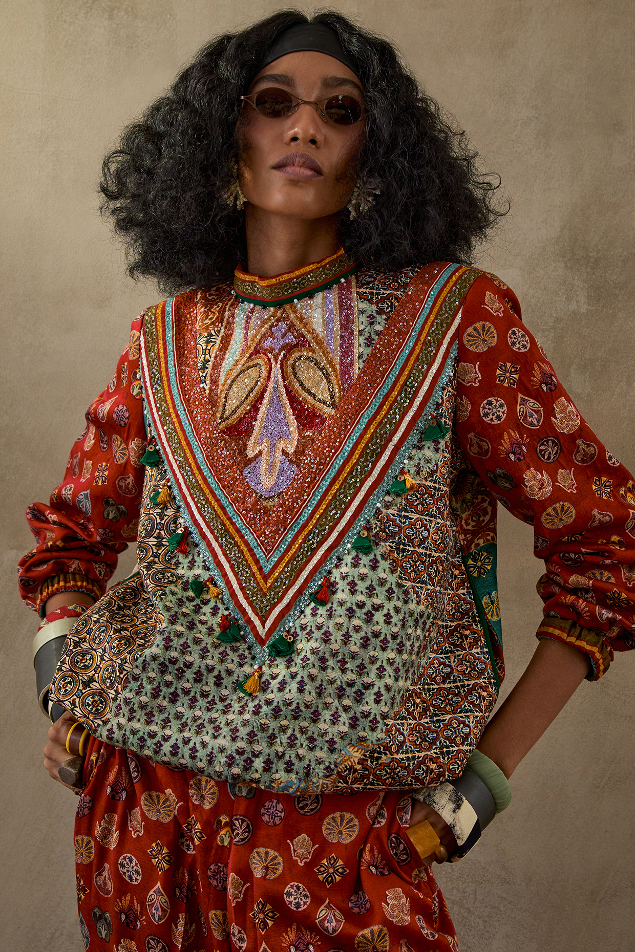 Multi-Colored Mushroom Twill & Slub Satin Printed Sweatshirt by ASEEM KAPOOR at Pernia's Pop Up Shop