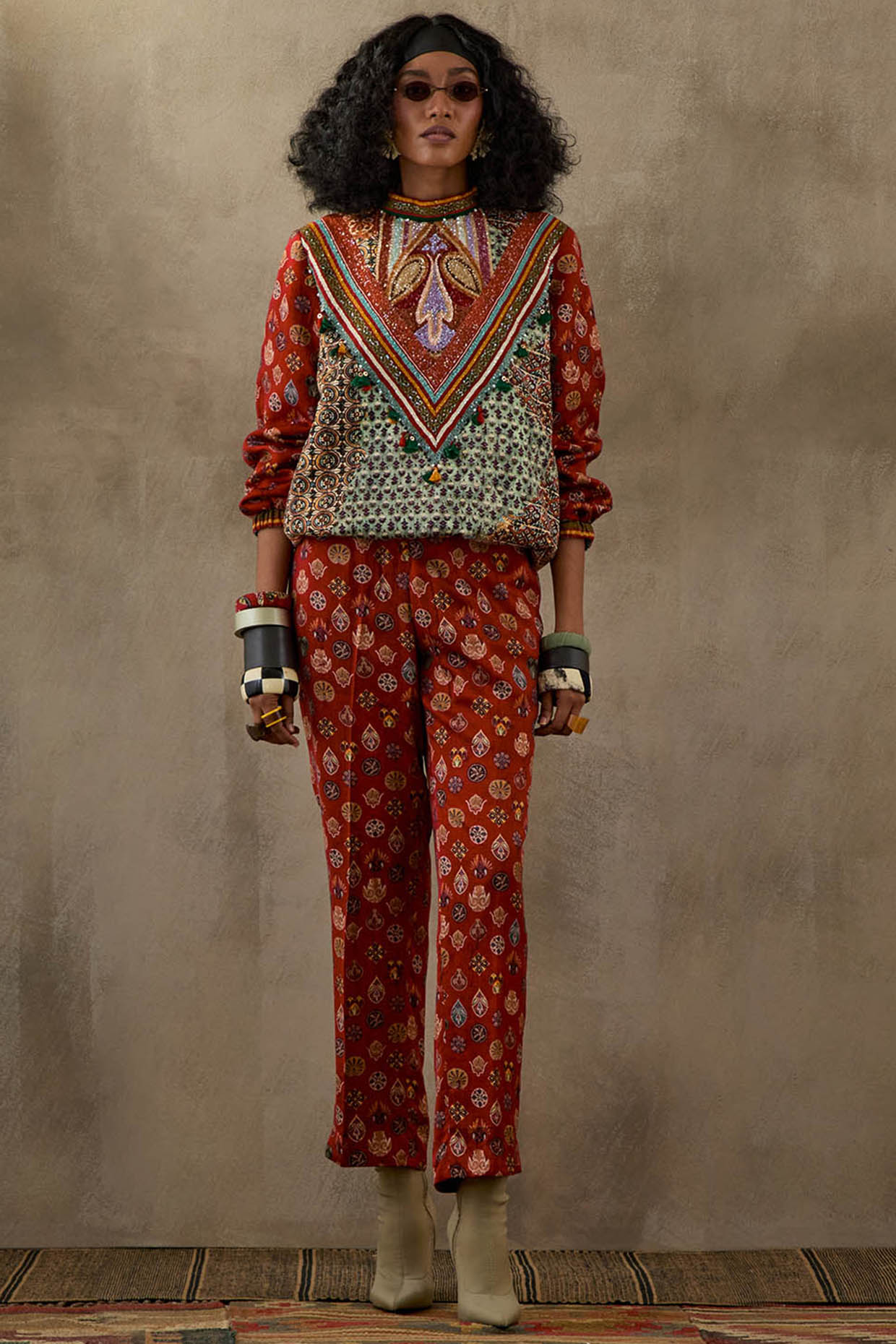 Multi-Colored Slub Satin Printed Pant Set by ASEEM KAPOOR at Pernia's Pop Up Shop