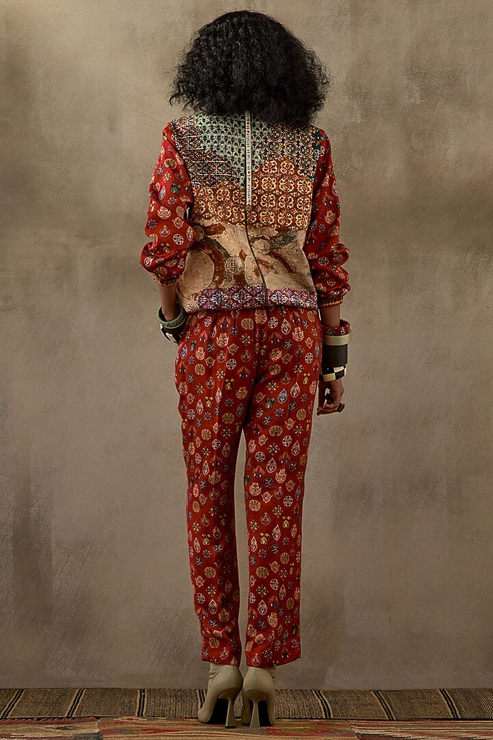 Multi-Colored Slub Satin Printed Pant Set by ASEEM KAPOOR at Pernia's Pop Up Shop