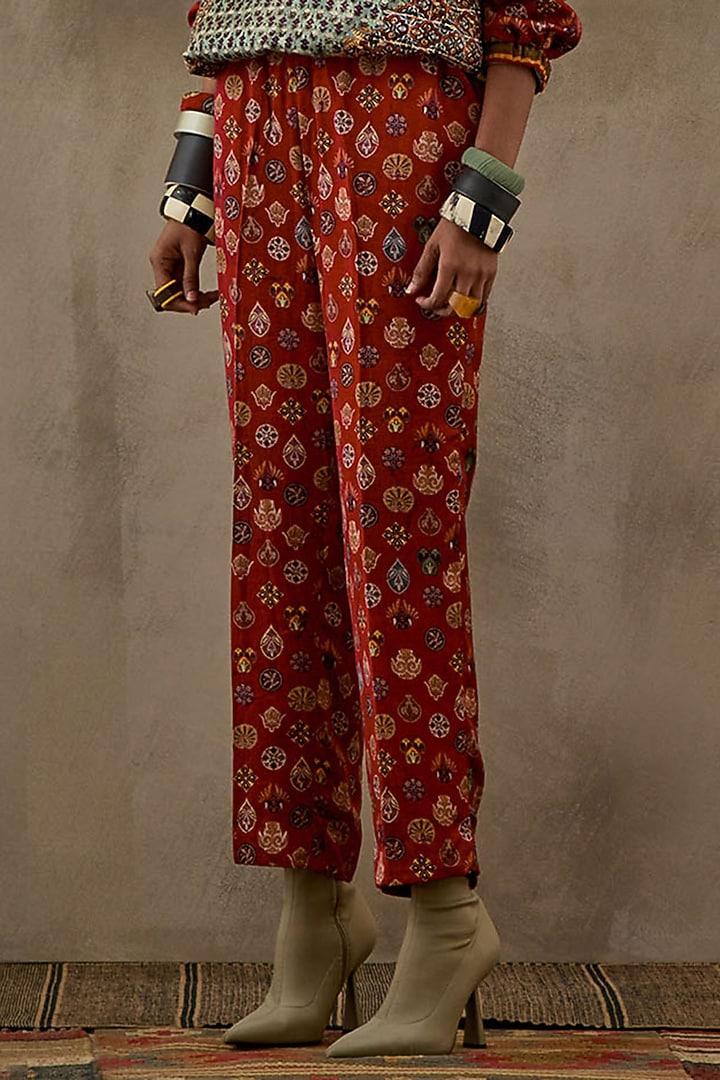 Multi-Colored Slub Satin Printed Pant Set by ASEEM KAPOOR at Pernia's Pop Up Shop