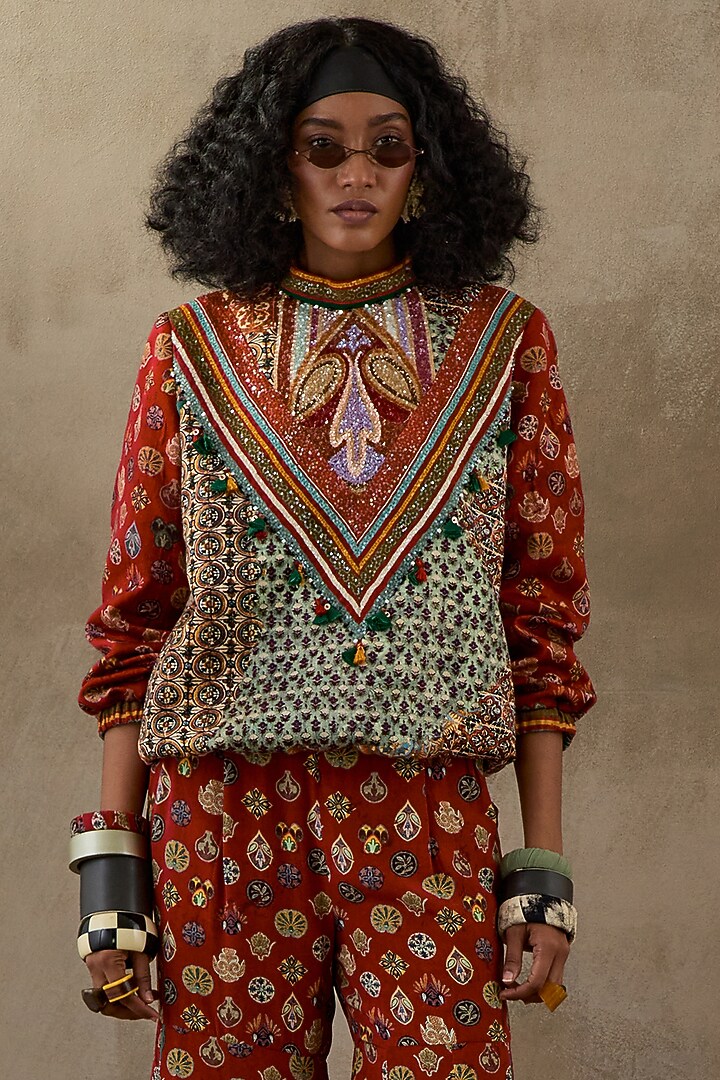 Multi-Colored Italian Crepe Printed Wedding Sharara Set by ASEEM KAPOOR at Pernia's Pop Up Shop
